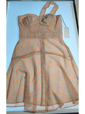 WAYF Halter Fit & Flare Dress Womens Size S Pink Aqua Jacquard Nordstrom NWT